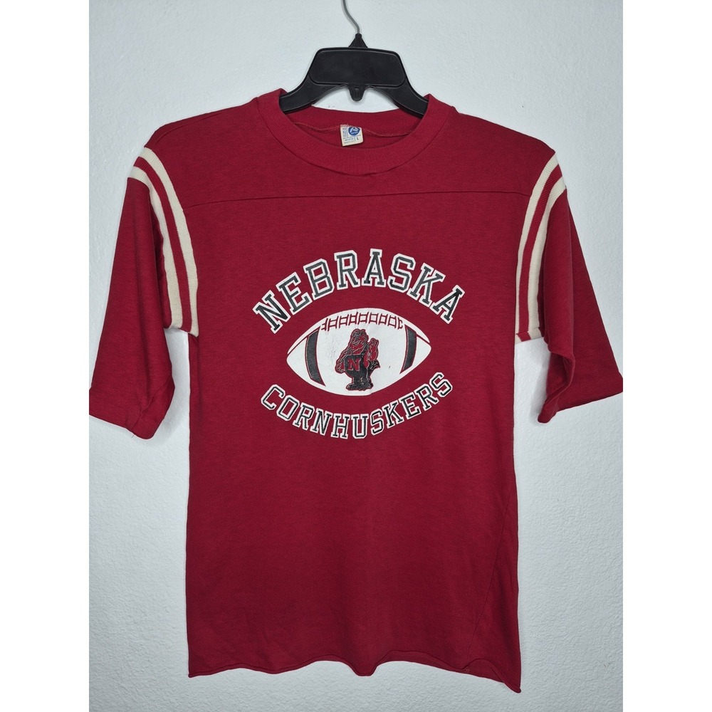 Vintage 70s 80s Artex Nebraska Cornhuskers Stripe Raglan Tee Size Large 19x27
